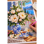 Magnolia Window Teacup — diamond painting process with applicator pen