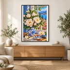 Magnolia Window Teacup — finished diamond painting displayed in a home interior