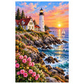Maine Coast Lighthouse Sunrise original artwork on white