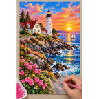 Maine Coast Lighthouse Sunrise diamond painting process