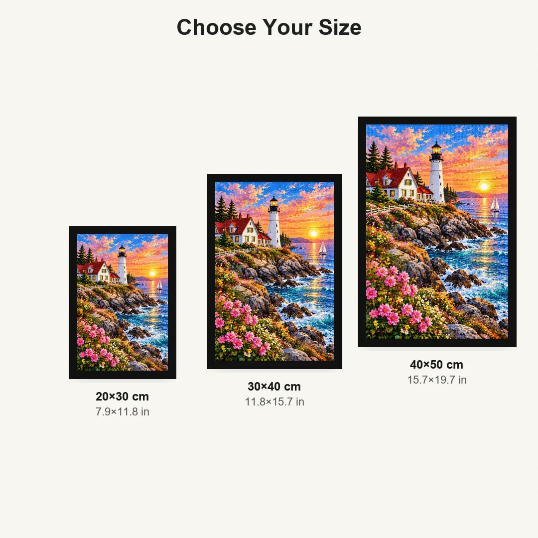 Maine Coast Lighthouse Sunrise size comparison
