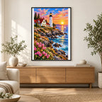 Maine Coast Lighthouse Sunrise finished artwork in home décor