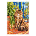 Finished white-background diamond painting of Maine Coon Fern Room