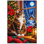 Maine Coon Winter Poinsettias Diamond Painting Kit — finished diamond painting on white background