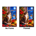 Maine Coon Winter Poinsettias Diamond Painting Kit — No Frame and Framed style comparison