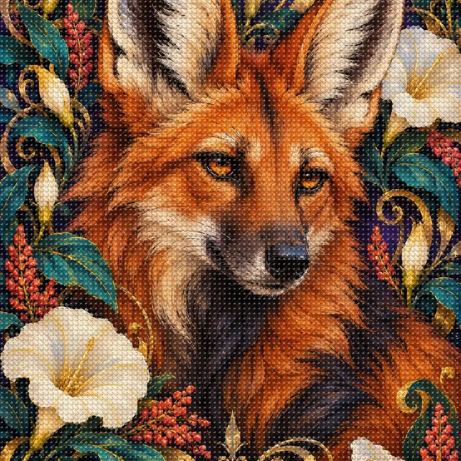Close-up of sparkling drills on the Maned Wolf Moonflower Frame design