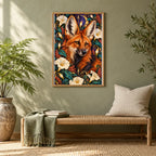 Framed Maned Wolf Moonflower Frame diamond painting displayed in a home interior