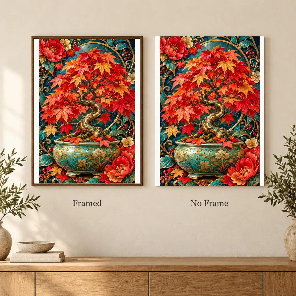 Framed and no-frame options for the Maple Bonsai Jewel Canopy diamond painting