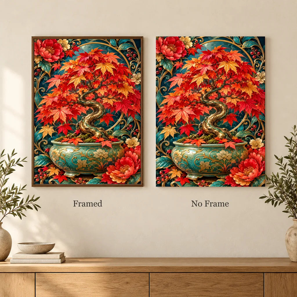 Framed and no-frame options for the Maple Bonsai Jewel Canopy diamond painting