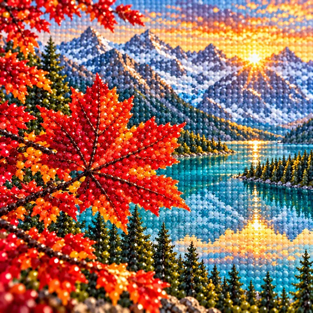 Close-up of drill details in the Maple Leaf Rockies diamond painting.