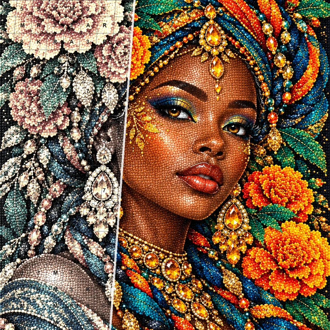 Marigold Festival Queen diamond drill and canvas detail