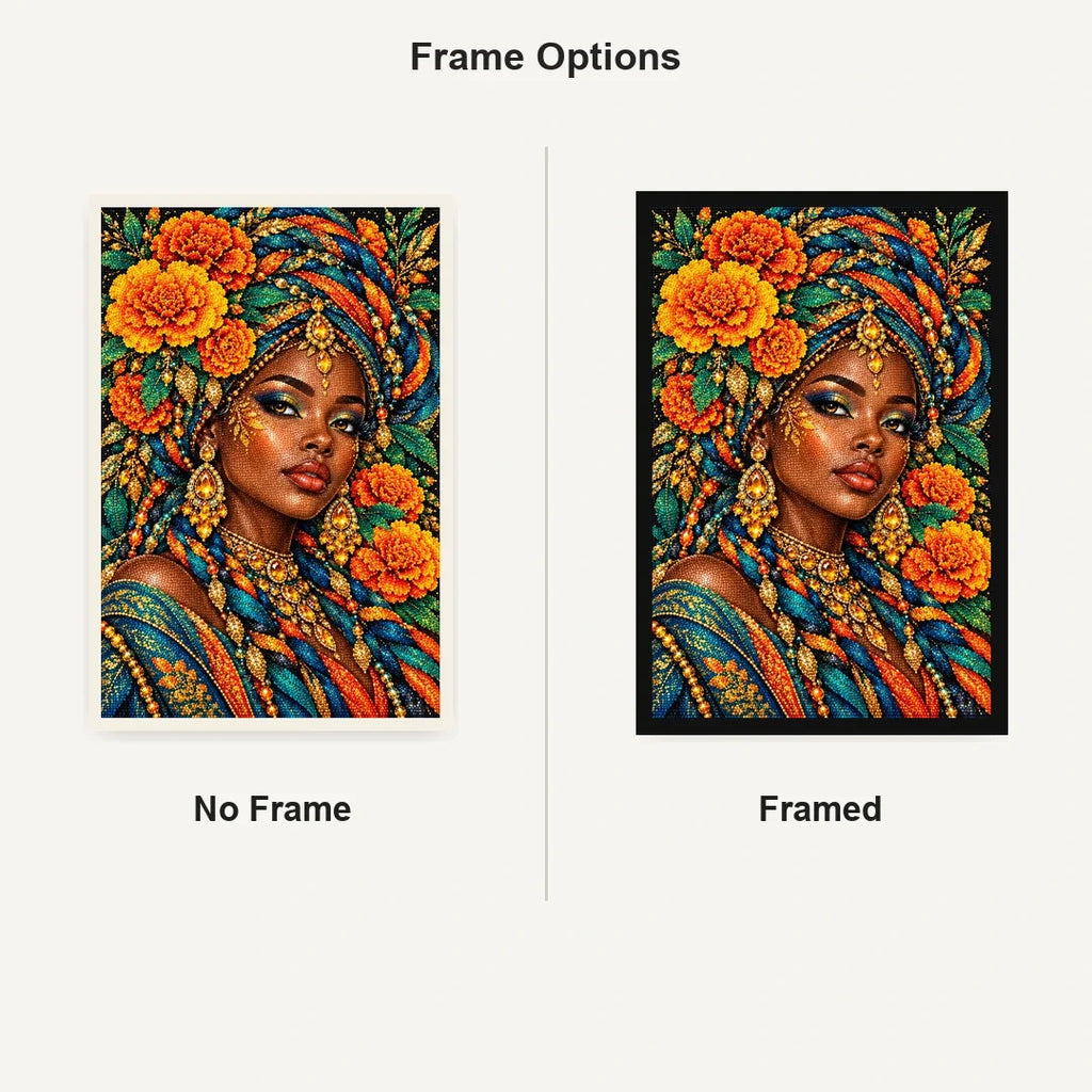Marigold Festival Queen No Frame and Framed style comparison