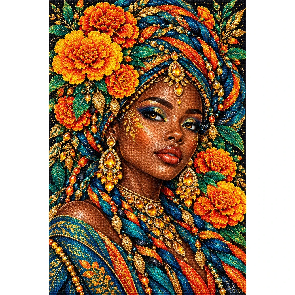 Marigold Festival Queen original artwork on white background