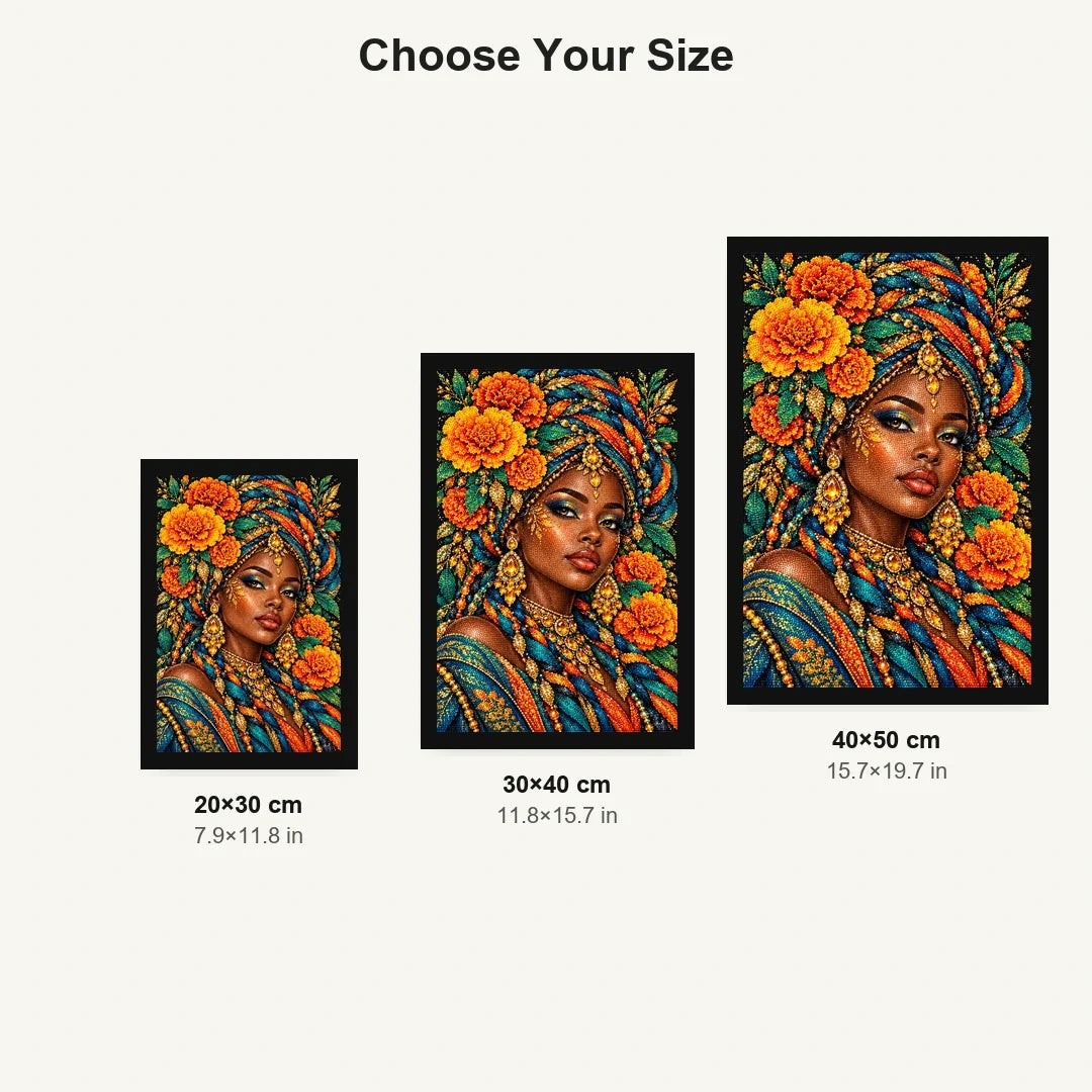 Marigold Festival Queen 20 by 30, 30 by 40, and 40 by 50 centimeter size guide