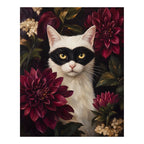 Original masked cat among dahlias artwork