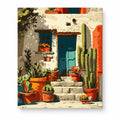 Mediterranean Cactus Doorway paint by numbers artwork on a front-facing canvas against a white background