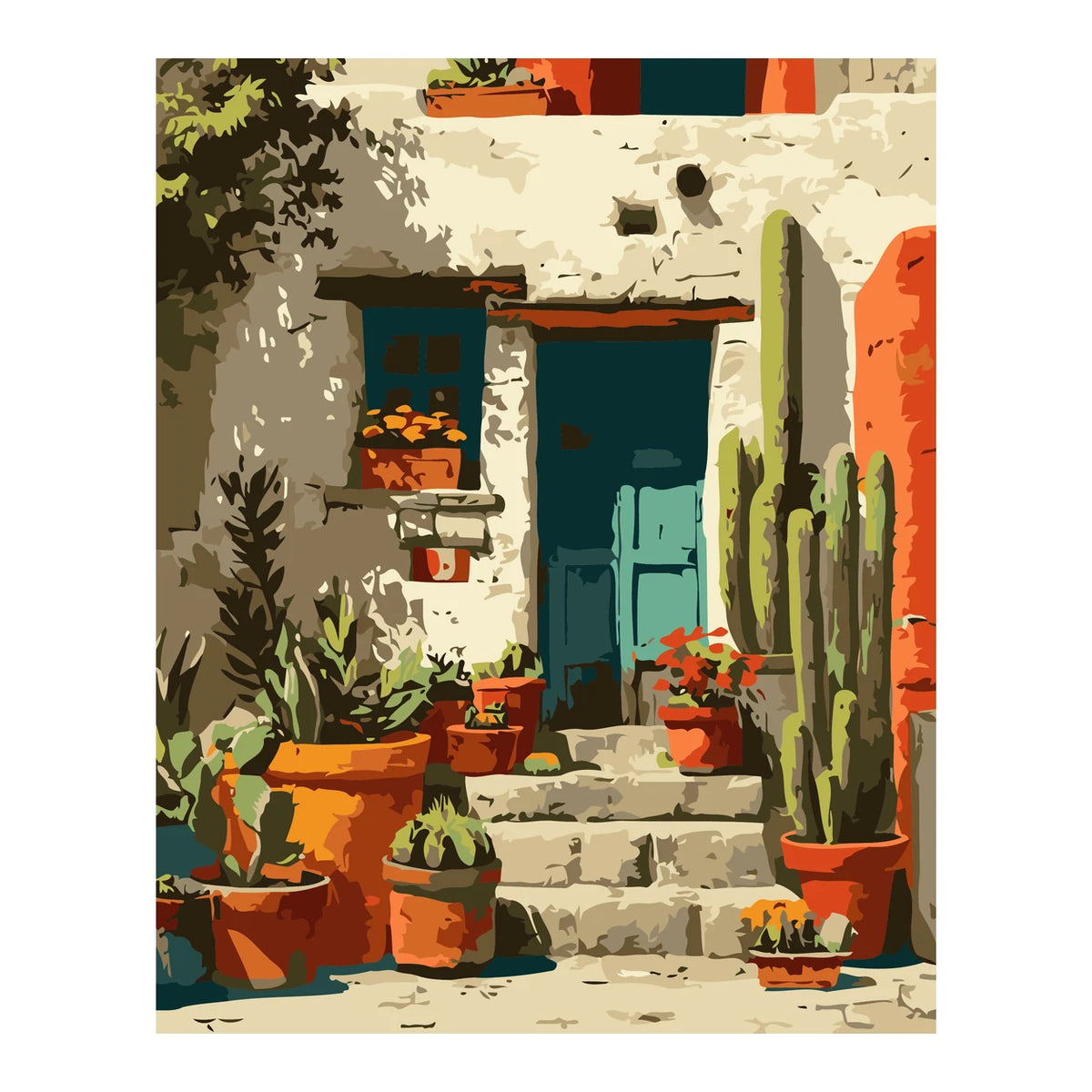 Mediterranean Cactus Doorway completed artwork on a clean white background