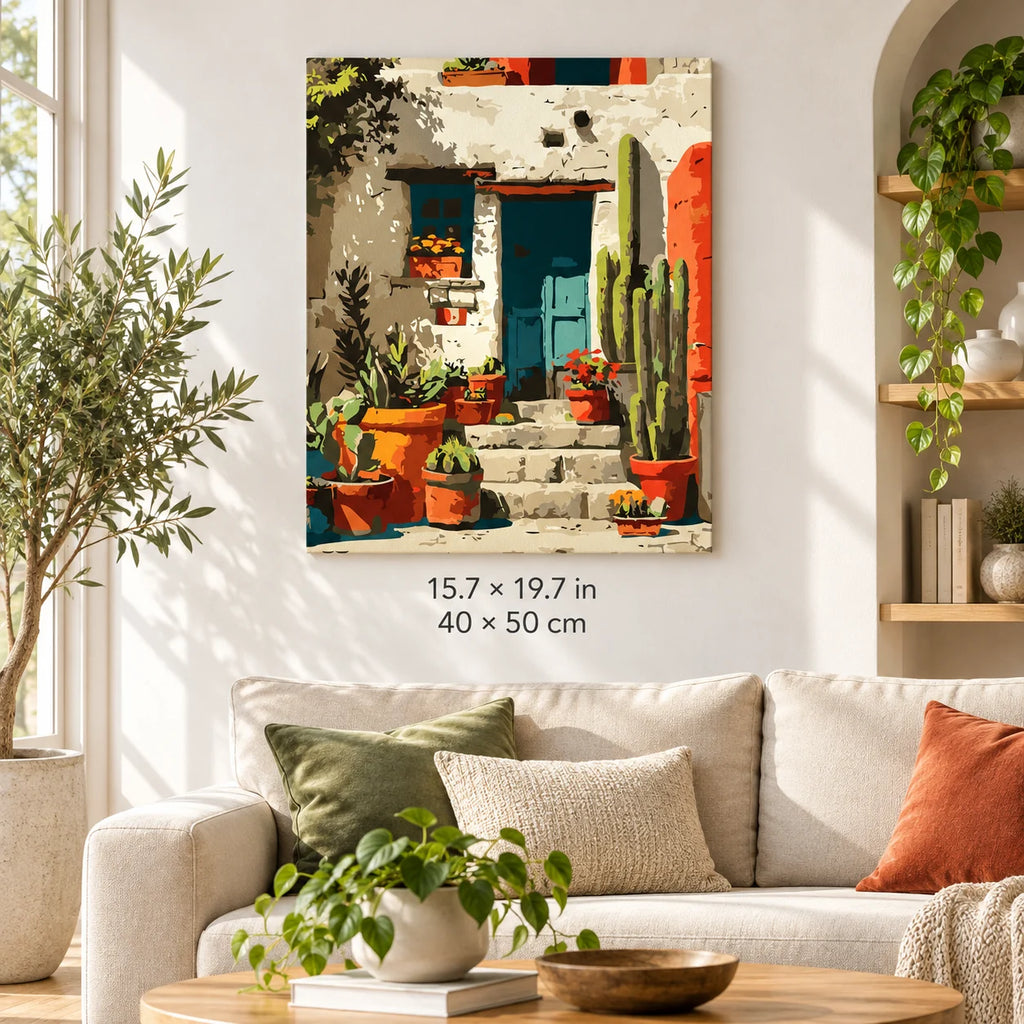 Mediterranean Cactus Doorway shown in a styled room with 15.7 × 19.7 in and 40 × 50 cm dimensions