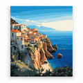 Mediterranean Cliffside Village paint by numbers artwork on a front-facing canvas against a white background