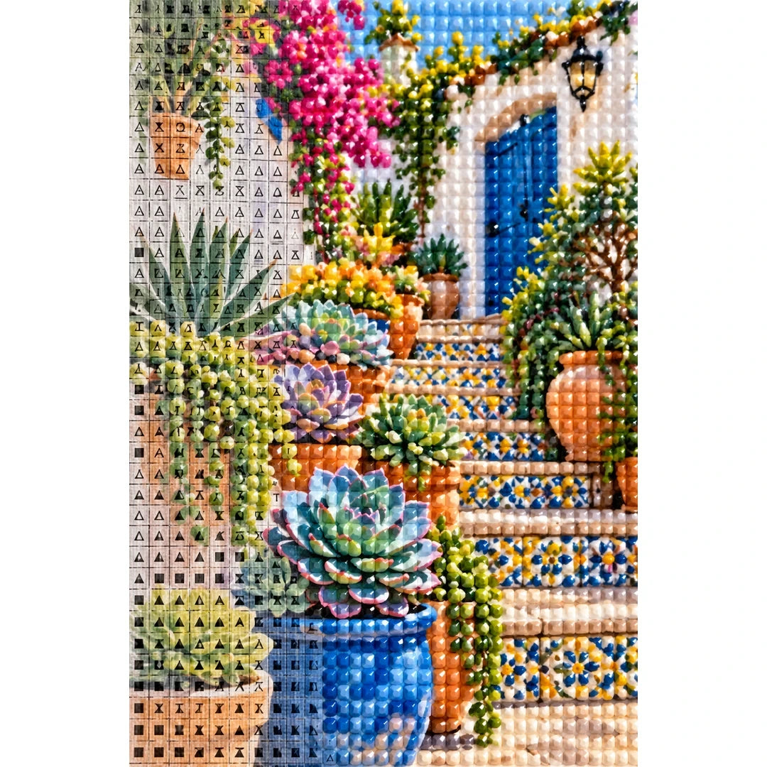 Mediterranean Mosaic Garden Diamond Painting Kit diamond and canvas detail