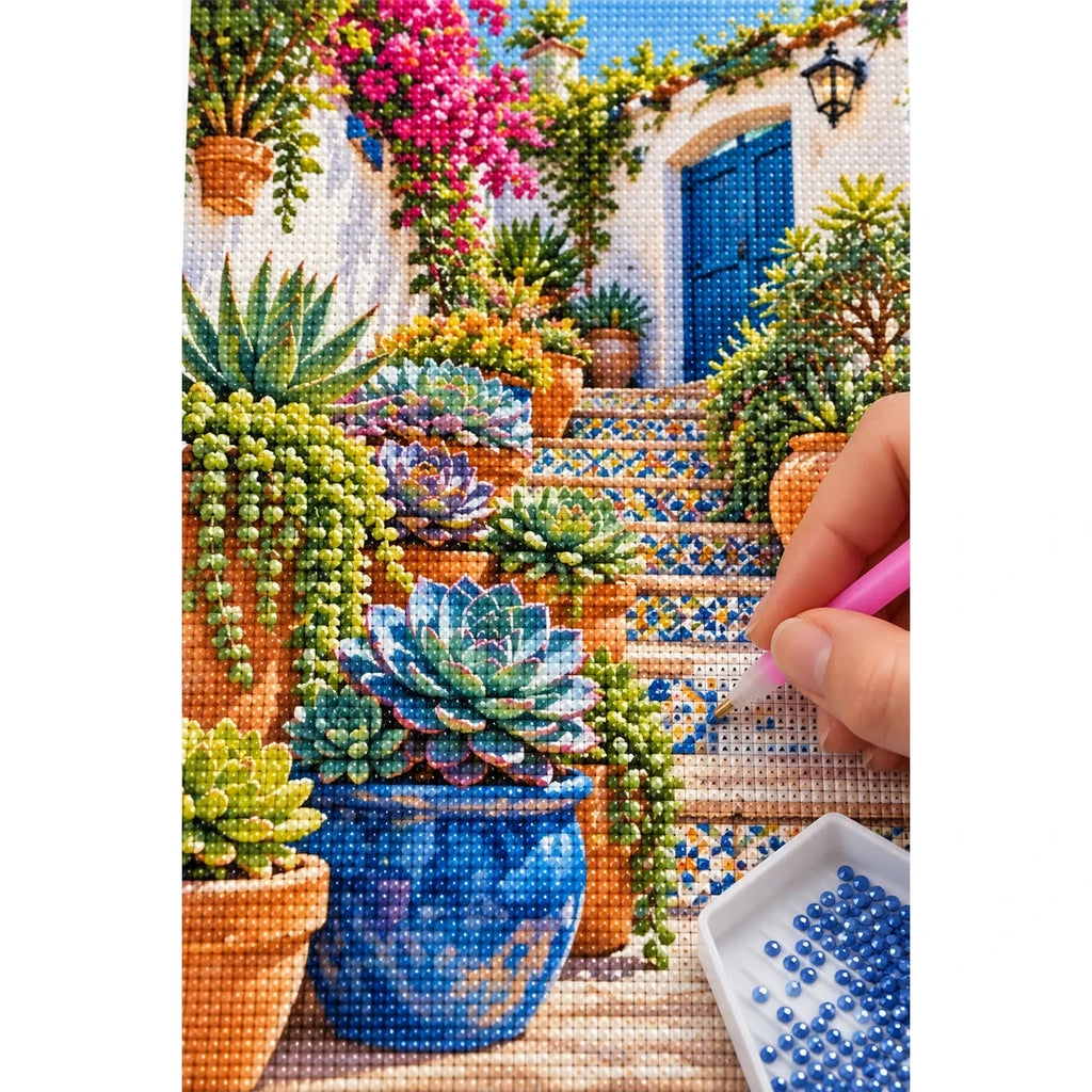 Mediterranean Mosaic Garden Diamond Painting Kit diamond placement process