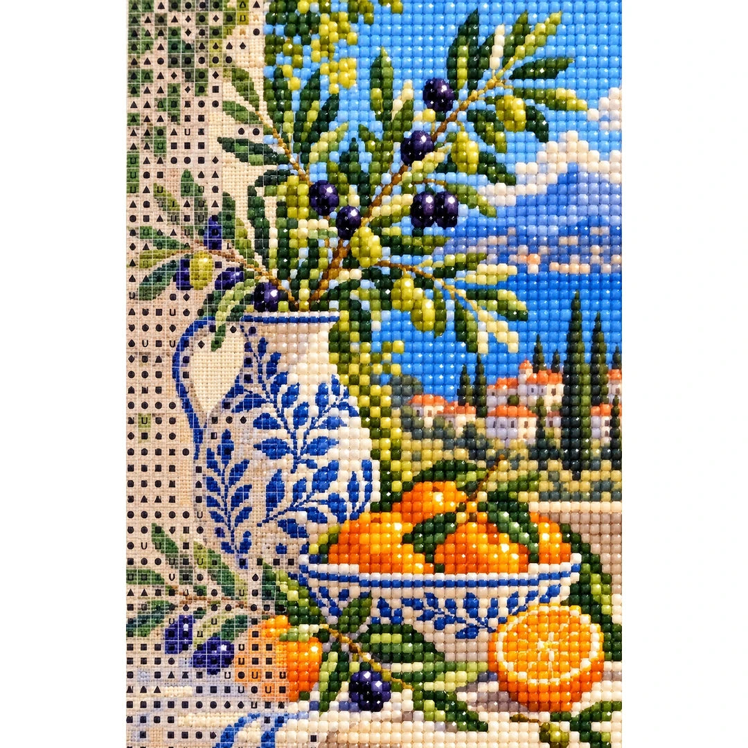 Mediterranean Olive Citrus Diamond Painting Kit diamond and canvas detail