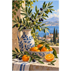 Mediterranean Olive Citrus original artwork on white background