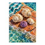 White-background finished diamond painting of Sea Urchins and Shells.