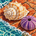 Close-up of drill details in the Sea Urchins and Shells diamond painting.