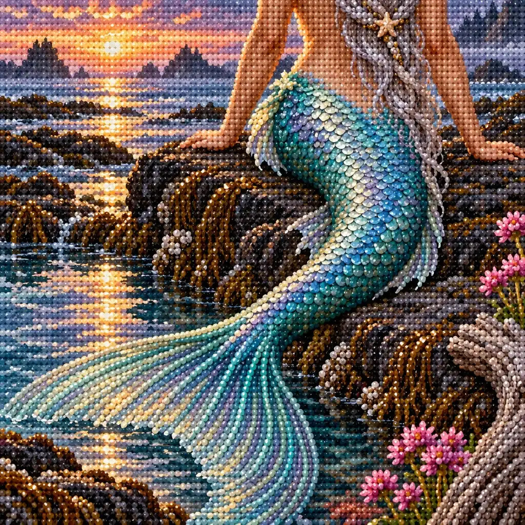 Close-up diamond drill detail on the mermaid tail and tide pool