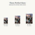 Mermaid sunset tide pool diamond painting in 20 by 30, 30 by 40, and 40 by 50 cm sizes