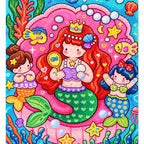 White-background finished diamond painting of colorful mermaid sisters beneath the sea
