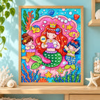 Framed mermaid sisters under the sea diamond painting displayed as home decor