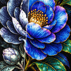 Midnight Blue Camellia Diamond Painting Kit — Diamond and canvas detail
