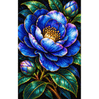 Midnight Blue Camellia Diamond Painting Kit — Finished white-background diamond painting