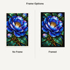 Midnight Blue Camellia Diamond Painting Kit — No Frame and Framed comparison