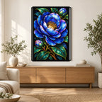 Midnight Blue Camellia Diamond Painting Kit — Home decor scene
