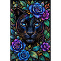 Midnight Blue Floral Panther Diamond Painting Kit — original white-background artwork