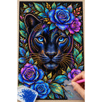 Midnight Blue Floral Panther Diamond Painting Kit — Diamond painting process