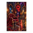 Finished diamond painting of a glowing red portal in a gothic labyrinth chamber