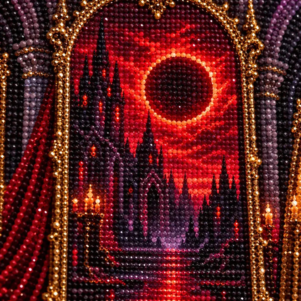 Close-up of diamond drills around the red portal and ornate chamber
