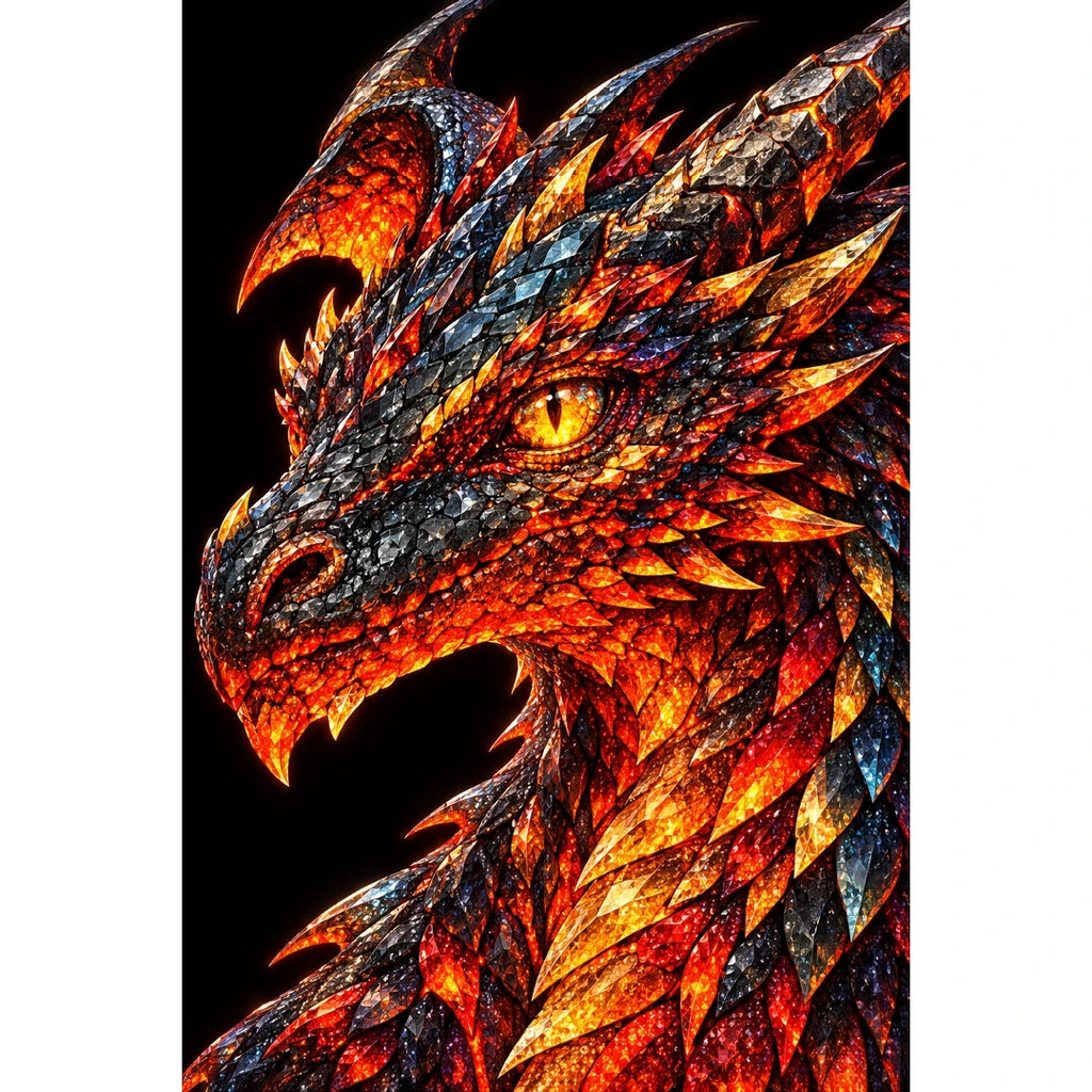 Molten Gold Mosaic Dragon original artwork on white background