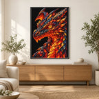 Molten Gold Mosaic Dragon finished diamond painting in a home interior