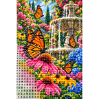 Monarch Butterflies Garden Fountain Diamond Painting Kit — canvas and drill material detail