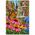 Monarch Butterflies Garden Fountain Diamond Painting Kit — finished diamond painting on white background