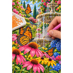 Monarch Butterflies Garden Fountain Diamond Painting Kit — diamond painting application process