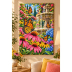 Monarch Butterflies Garden Fountain Diamond Painting Kit — finished diamond painting in a home setting
