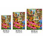 Monarch Butterflies Garden Fountain Diamond Painting Kit — 20 by 30, 30 by 40, and 40 by 50 centimeter size guide