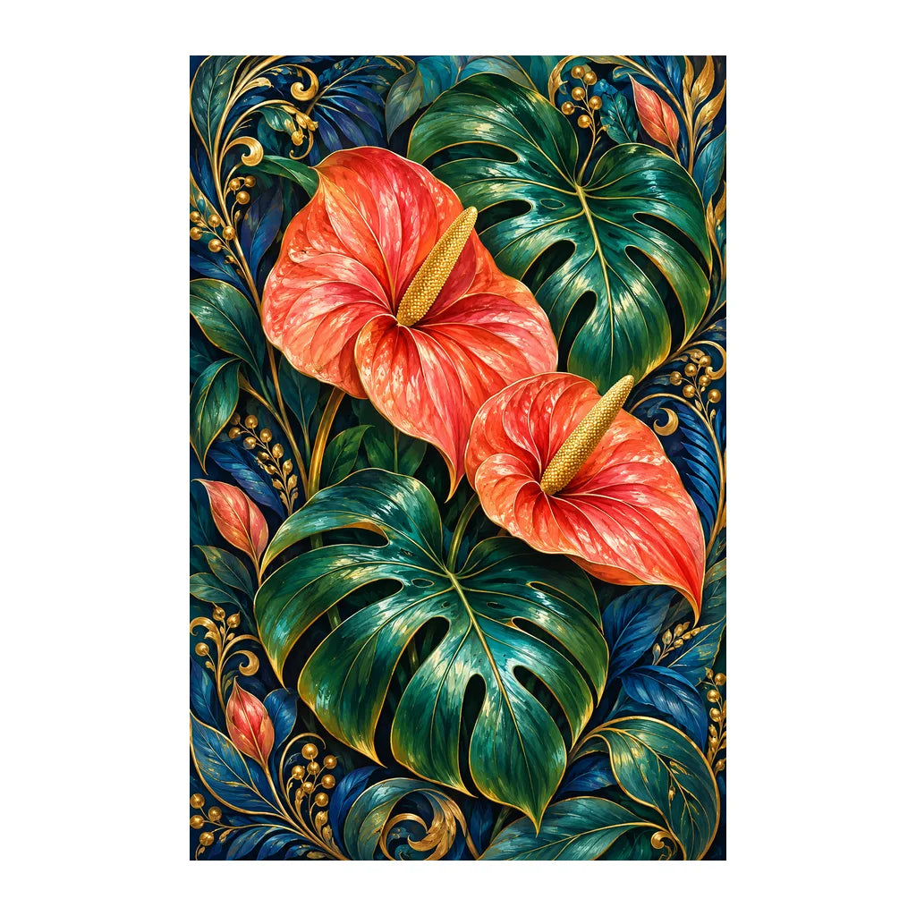 Original white-background artwork of Monstera Anthurium Jungle Ornament