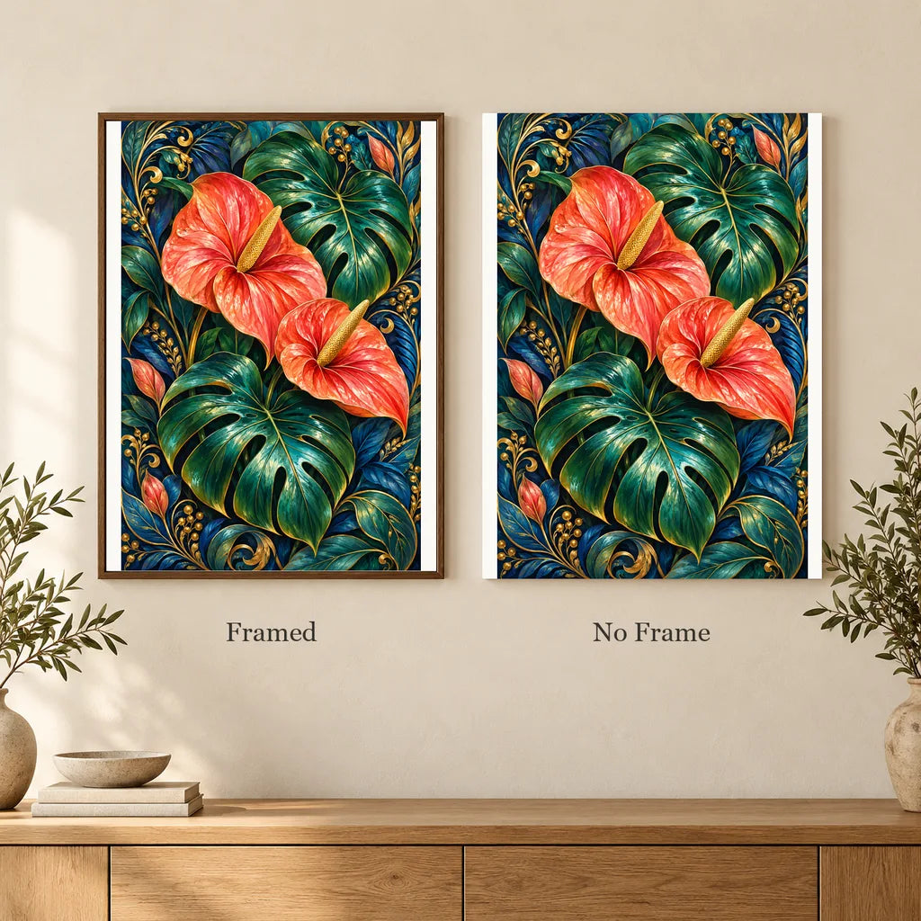 Framed and no-frame options for the Monstera Anthurium Jungle Ornament diamond painting